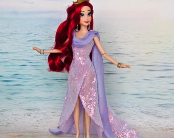 Handmade Ariel Inspired Doll Dress – Purple Sequin Gown