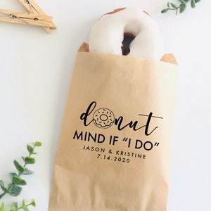 Personalized Wedding Brown Paper Favor Bags for Donuts, Donut Mind If I Do, Donut Favors