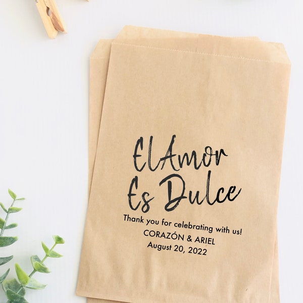 El Amor Es Dulce Wedding Favor Bags, Cookie Favors, Wedding Treat Bags, Bags for Cookies, Wedding Party Favors, Valentine Favor Bags