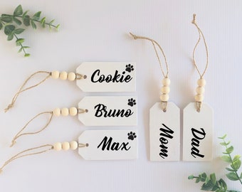 Personalized Wood Christmas Stocking Tag Ornament, WHITE Rustic Farmhouse Christmas Ornament Decor