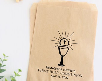 First Holy Communion Favor Treat Bag, Cookie Bags, Popcorn Bags, Donut Bags,  Personalized Kraft Favor Bags, Custom Brown Paper Treat Bags