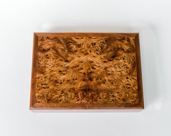 Hand crafted walnut and carpathian elm burl box