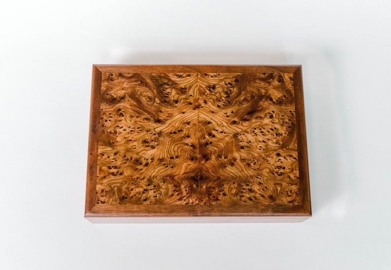 Hand crafted walnut and carpathian elm burl box image 1