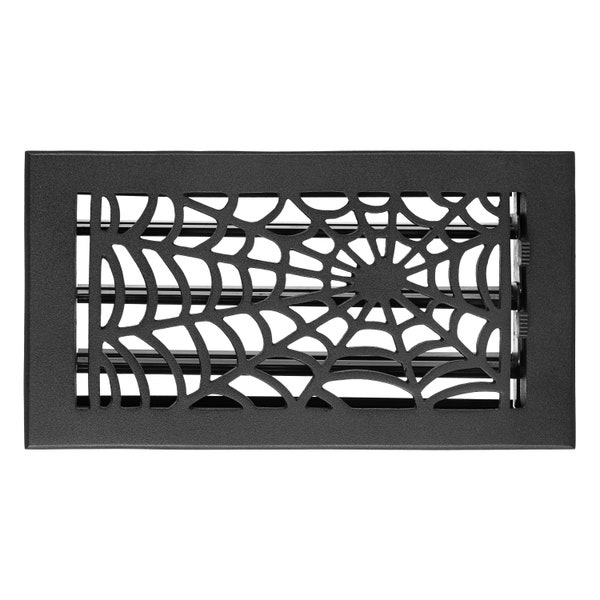 6"x12" Spooky Gothic Vent cover in Spider Web Design Cast Aluminum Floor/Wall register with detachable Steel Metal Louver | Powder Coated