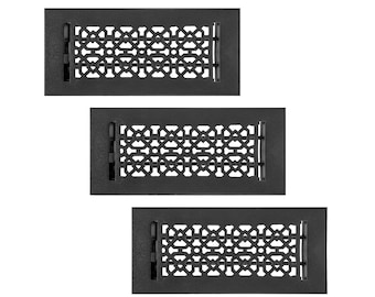 PACK of 3 ACHTEK 4&quot;x10&quot;Duct Size(Overall 5-1/2&quot;x 11-3/4&quot;)Floor/Wall Heat Vent (Detachable Steel Metal Louver)|Cast Aluminum| Powder Coated