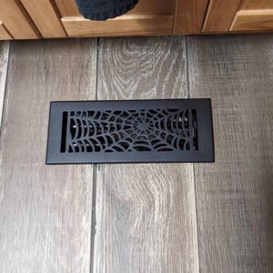 4&quot;x12&quot; Spooky Gothic Vent cover in Spider Web Design Cast Aluminum Floor/Wall register with detachable Steel Metal Louver | Powder Coated