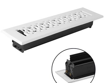 Dimensions du conduit de 2 x 12 po (alimentation d'air totale de 3 1/2 po x 13 3/4 po. (perle métallique amovible en acier) | Couvercle d'aération en fonte d'aluminium solide | Revêtement en poudre | Sans plastique