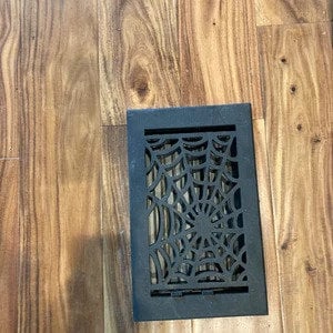 6"x10" Spooky Gothic Vent cover in Spider Web Design Cast Aluminum Floor/Wall register with detachable Steel Metal Louver | Powder Coated