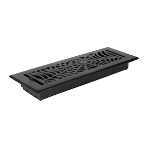 4"x14" Spooky Gothic Vent cover in Spider Web Design Cast Aluminum Floor/Wall register with detachable Steel Metal Louver | Powder Coated