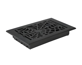 6"x10" Spooky Gothic Vent cover in Spider Web Design Cast Aluminum Floor/Wall register with detachable Steel Metal Louver | Powder Coated