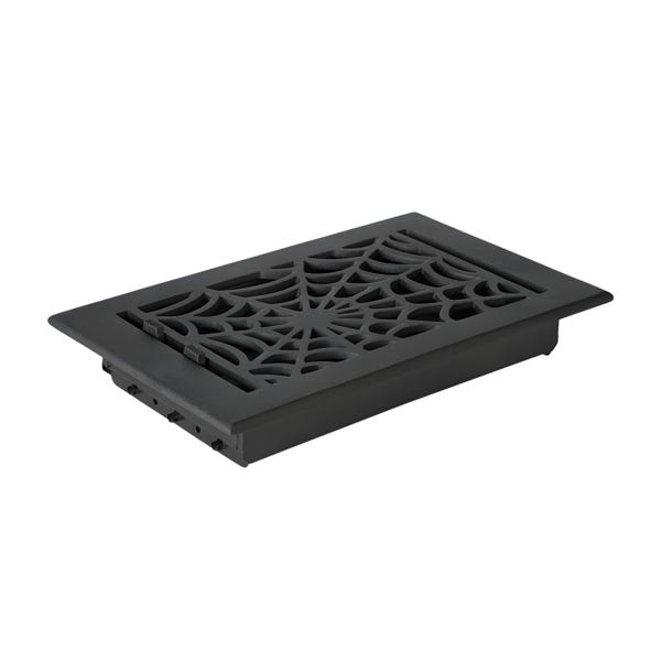 Rejilla de ventilación gótica espeluznante de 6" x 10" con diseño de telaraña, rejilla de ventilación de piso/pared de aluminio fundido con rejilla de acero metálica desmontable, recubierta de polvo