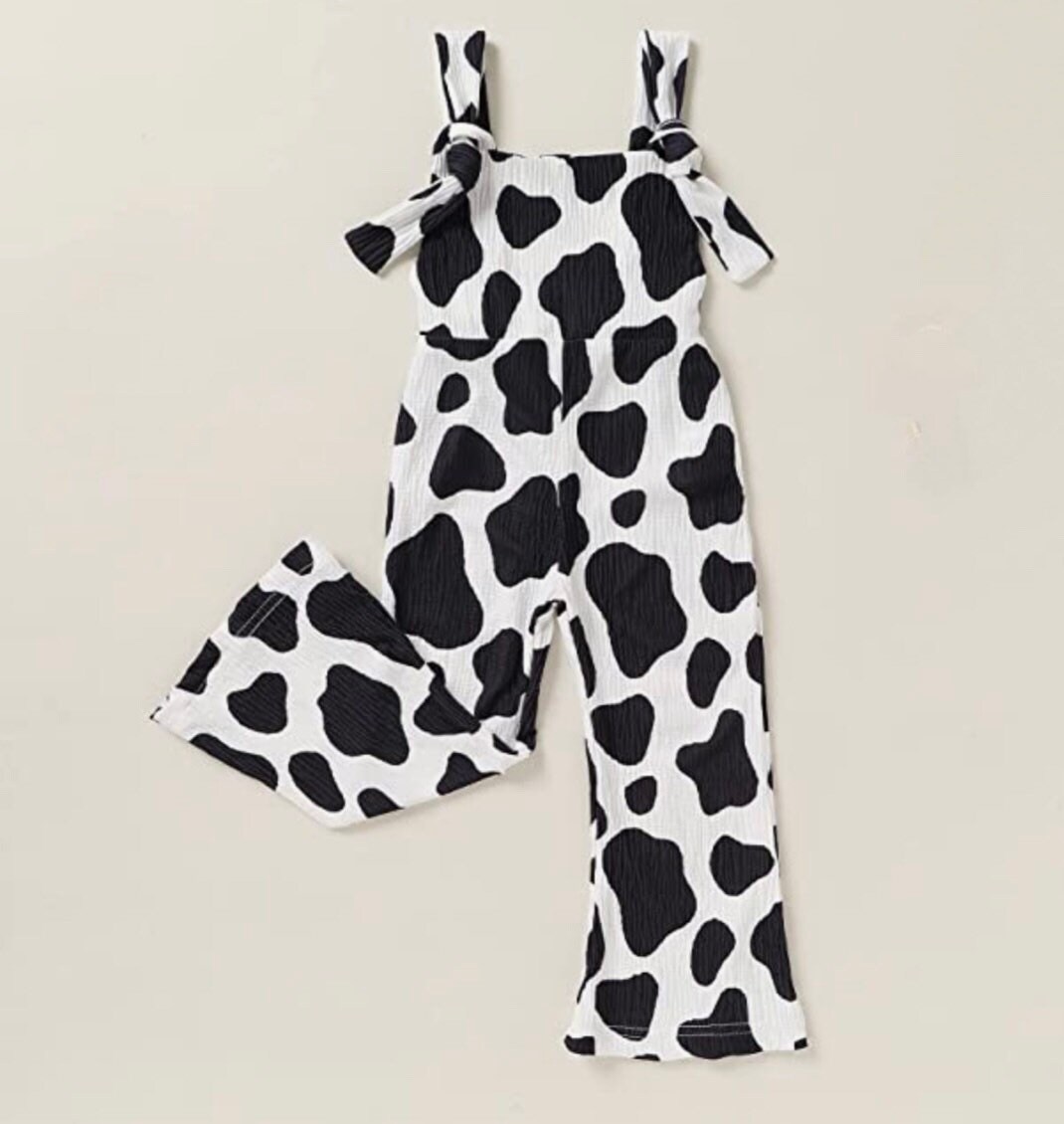 Western Cow Print Bell Bottom Jumpsuit Etsy