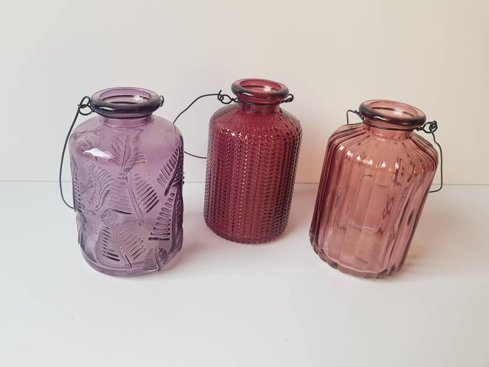 Choice of 3 Pink Glass Bottles 10cm Tall 10cm Metal Hanger Etsy UK