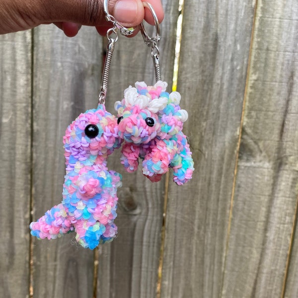 Loomigurumi/Rainbow loom Dinosaur Keychains