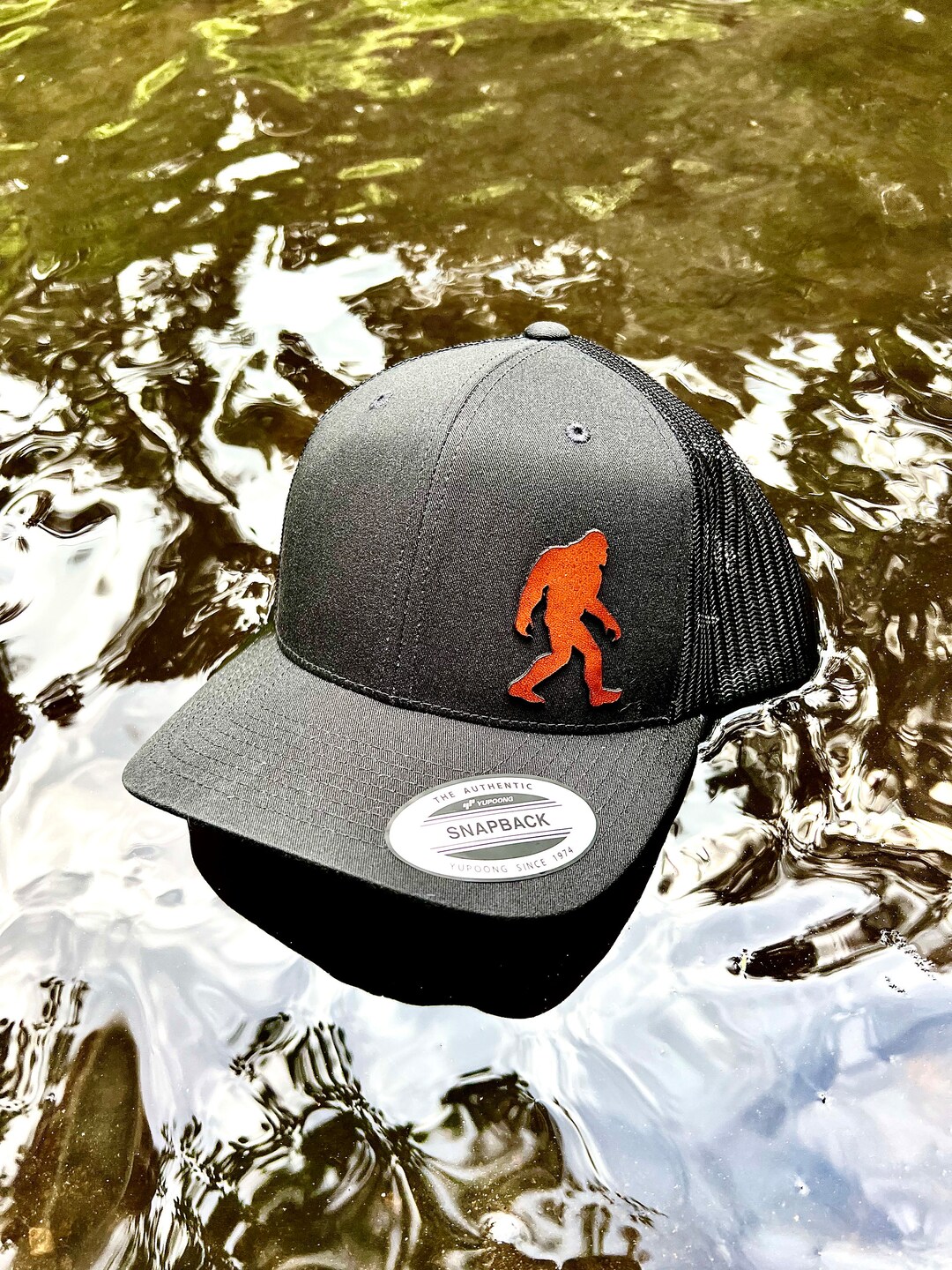 Sasquatch Leather Patch Trucker Hat Laser Engraved Bigfoot, Richardson ...