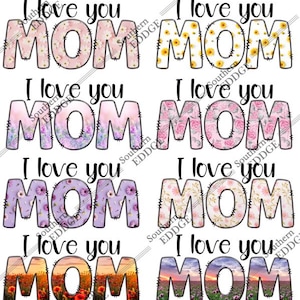 Archivos digitales - MAMÁ y Te amo, MAMÁ, Doodle Floral - Imágenes PNG para sublimación, descarga instantánea de 20 imágenes individuales