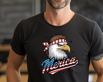 Camiseta americana con águila calva / Camiseta patriótica del 4 de julio / Camiseta divertida de EE. UU. / Camiseta con gráfico de Estados Unidos / Camiseta del Día de la Independencia para hombres y mujeres