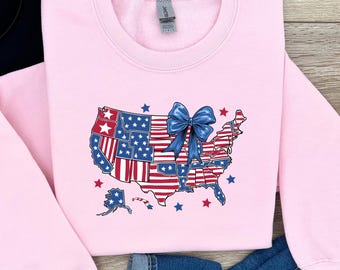 Vaterländisches USA Bow Shirt | Rot Weiß Blau Haarschleife Tee | Niedliches 4. Juli Shirt | T-Shirt mit Aufdruck