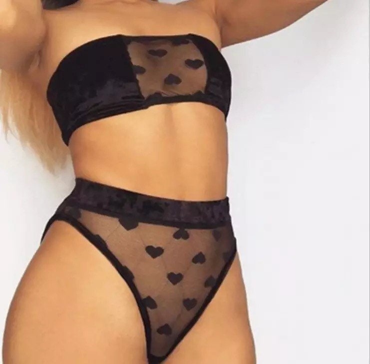 Transparent Lace Heart Bra And Panty Set Etsy