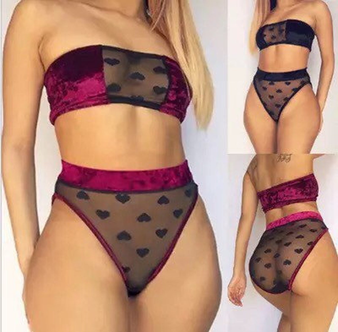 Transparent Lace Heart Bra And Panty Set Etsy