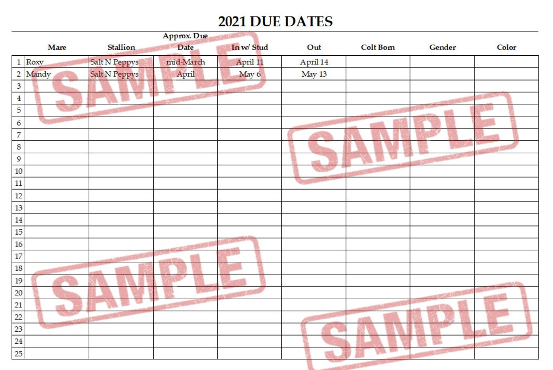 2021 Horse Breeding Record Book Etsy