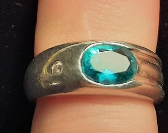 Blue Topaz & Diamond Silver Ring