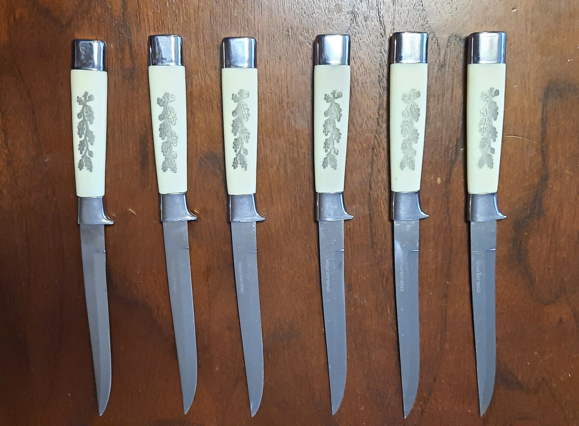 Hanford Forge Serrated Steak Knives Set Of 2 Vintage 4” Blade Wood Made In  Japan
