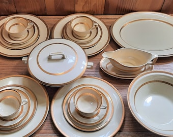 Johnson Brothers- &quot;Victorian&quot; gold rimmed dinner setting