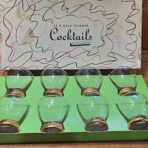 22KT Gilded Anchor Hocking cocktail glass set