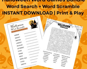 Halloween Word Search & Scramble Bundle, Classroom Party Game (Instant Download)
