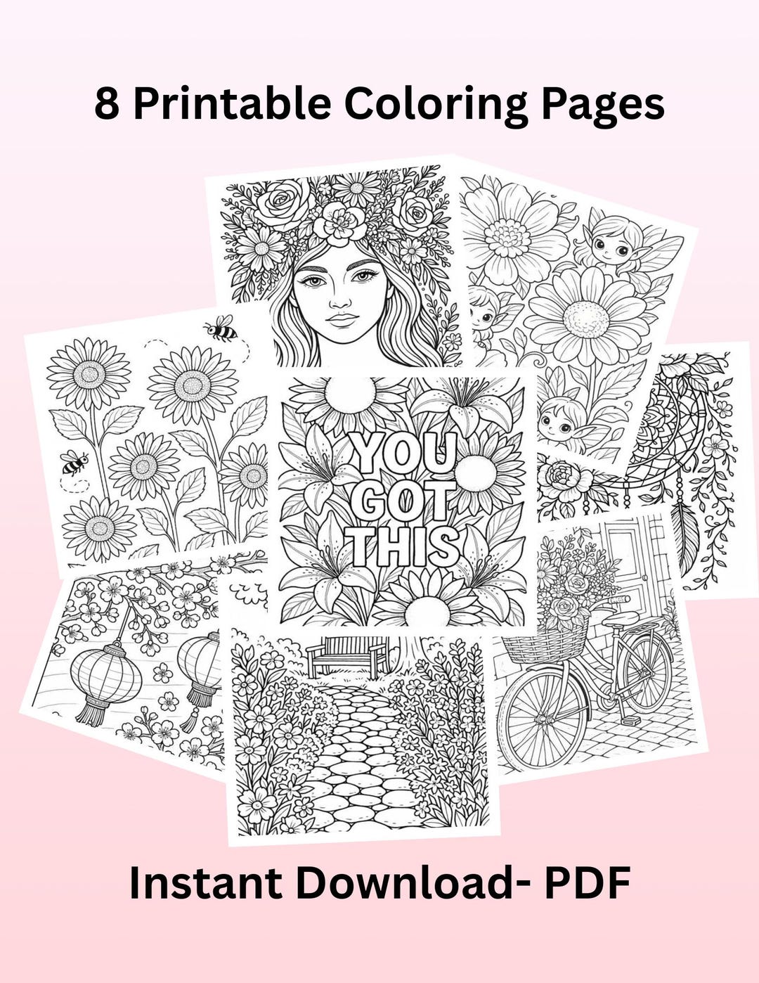 Floral Coloring Pages: Stress Relief for Adults (digital Download, PDF ...