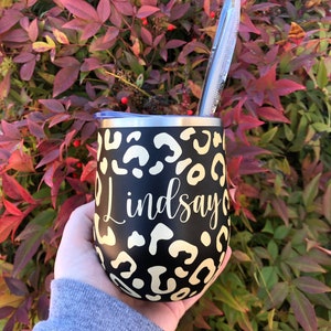 Personalized Wine Tumbler, Full Cheetah/Leopard Print Design, Bridal Gifts, Birthday Gifts, Everyday Wine Tumblers