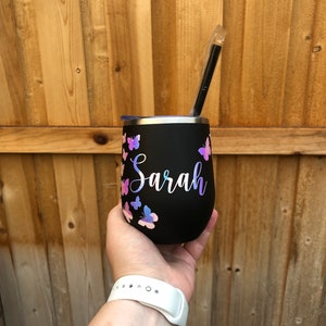 Personalized Wine Tumbler, Butterfly Design, Birthday Gift, Bridal/ Wedding Tumblers, Bachelorette Gifts