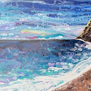 Seascape original artwork, west coast beach painting, Pacific Northwest landscape art, beach painting, artwork, blue wall art, PNW beach art
