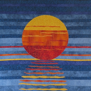Sunset Quilt PATTERN - Modello trapuntato, modello di cucito Moonrise, modello trapunta oceano, trapunta solare, modello trapunta artistica del paesaggio marino, oceano al tramonto