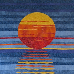 Sunset Quilt PATTERN- Quilting Pattern, Moonrise sewing pattern, Ocean quilt pattern, Sun quilt, seascape art quilt pattern, sunset ocean