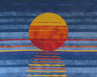 Sunset Quilt PATTERN- Quilting Pattern, Moonrise sewing pattern, Ocean quilt pattern, Sun quilt, seascape art quilt pattern, sunset ocean