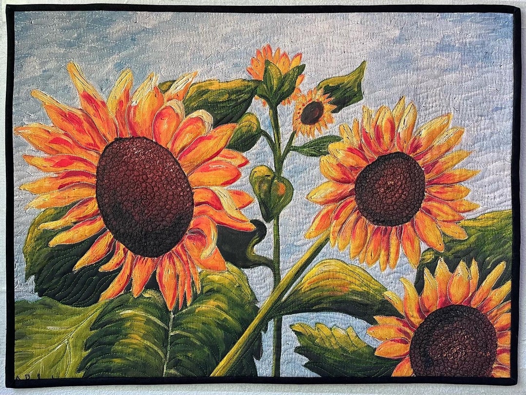 Handmade Painted Sunflowers Art Quilt Homemade Sunflower Art Etsy