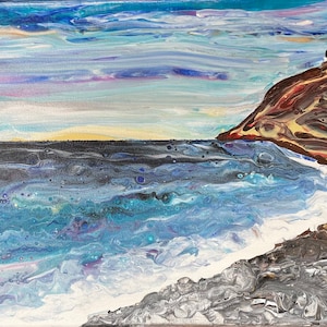 Seascape original artwork, west coast beach painting, Pacific Northwest landscape art, beach painting, artwork, blue wall art, PNW beach art