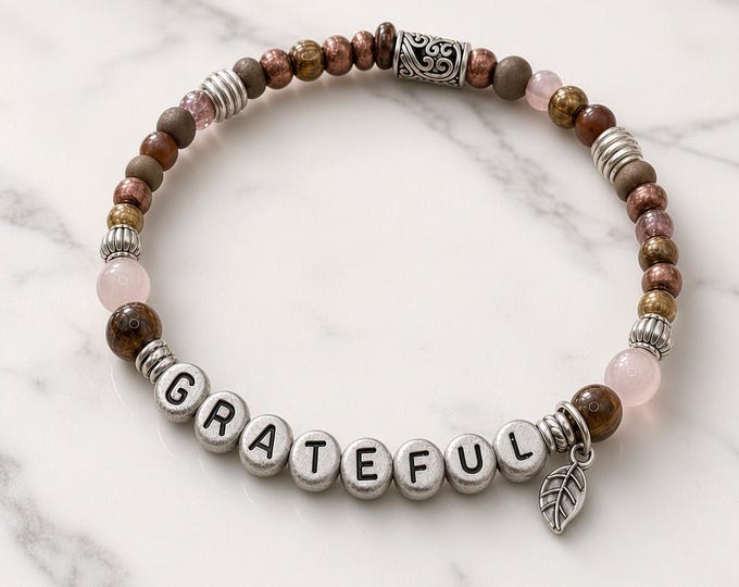 GRATEFUL Scripture-Inspired Bracelet, Faith Jewelry, Affirmation, Word Bracelet, Gratitude Psalm 107:1