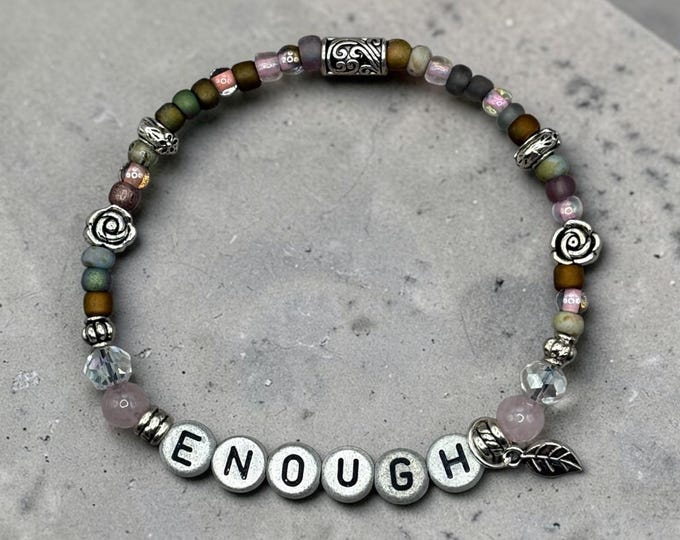 ENOUGH Scripture-Inspired Beaded Bracelet, Christian Jewelry, Word Bracelet, Faith Based Gift (2 Corinthians 12:9)