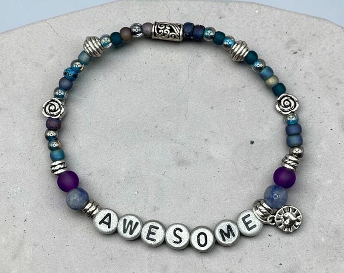 AWESOME Inspired- Scripture Bead Bracelet, Word Bracelet, Affirmation, Inspiration, Faith Jewelry, Christian, Religious Psalms 99:3