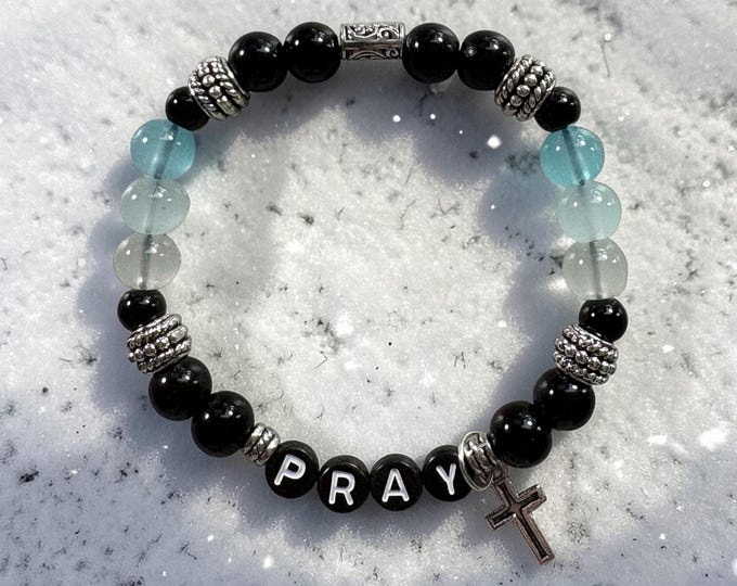 PRAY Beaded Scripture Inspired Bracelet, Prayer Jewelry, Religious, Spiritual Gift, Christian   (Thessalonians 5:16-17)