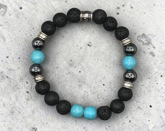 WISDOM Beaded Scripture Bracelet, Faith Bracelet,  Mens Jewelry, 10mm Lava Stone, Turquoise, Hematite (James 1:5)