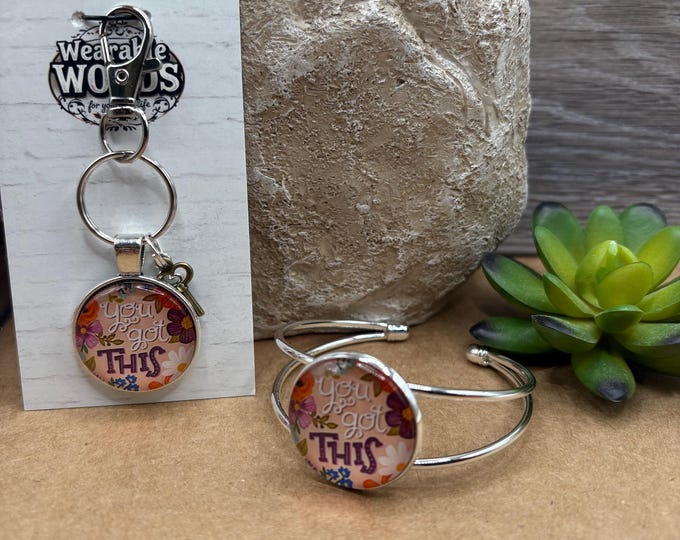 Affirmation Key Ring Bracelet Set, 'You Got This' Charm