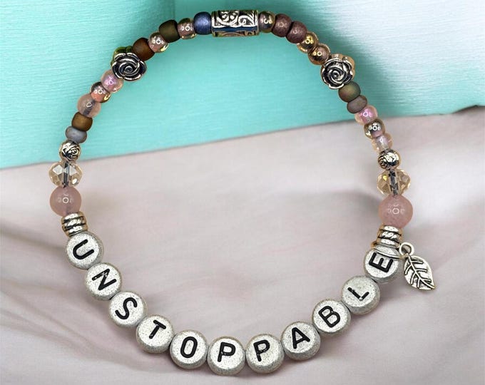 UNSTOPPABLE Scripture-Inspired Christian Jewelry Faith Gift, Affirmation, Word Bracelet, Gift for Loved One Matthew 19:26