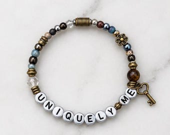 UNIQUELY ME Scripture-Inspired Jewelry Affirmation Word Bracelet, Self Esteem Gift Ephesians 2:10