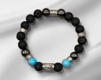 Laguz Viking Rune Bracelet, Lava, Hematite, Turquoise