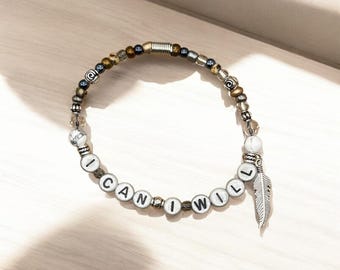 I CAN I WILL Bracelet, Word Bracelet, Affirmation Bracelet, Gem Bracelet, Positive Saying Bracelet, Love Gift, Gift for Her, Loved One Gift