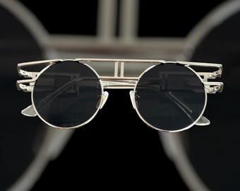 Black/Silver Avant-Garde Round Sunglasses, Trendy, Retro, Punk, Steampunk, Fashion, Urban, Hipster, Vintage,  Style, Unisex, Classic.